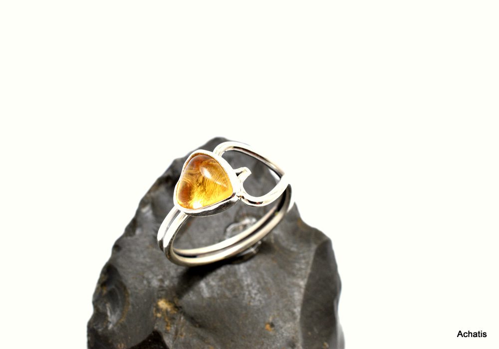 Silver heart citrine ring Yellow stone shaped as a heart