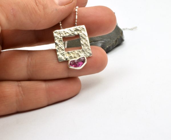 Sterling silver raw ruby pendant,