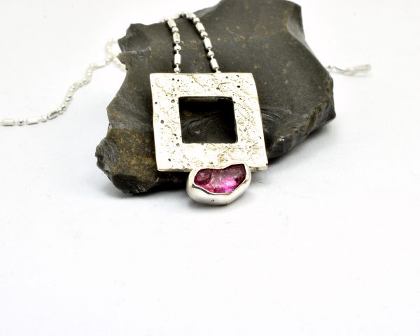 Sterling silver raw ruby pendant,