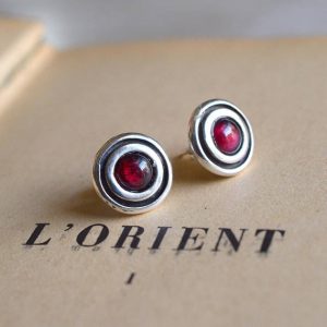 Post garnet earrings sterling silver