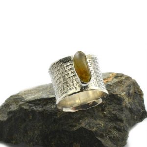 Sterling silver wide amber ring