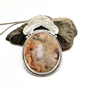 Crazy lace agate necklace sterling silver
