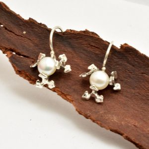 Flower earrings sterling silver and white pearl