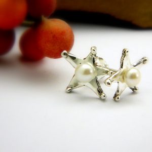 silver star earrings - pearl studs star
