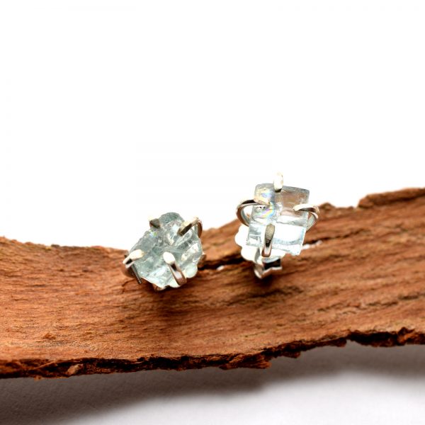 sterling silver raw aquamarine earrings studs