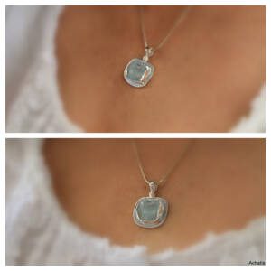 Raw aquamarine pendant in sterling silver