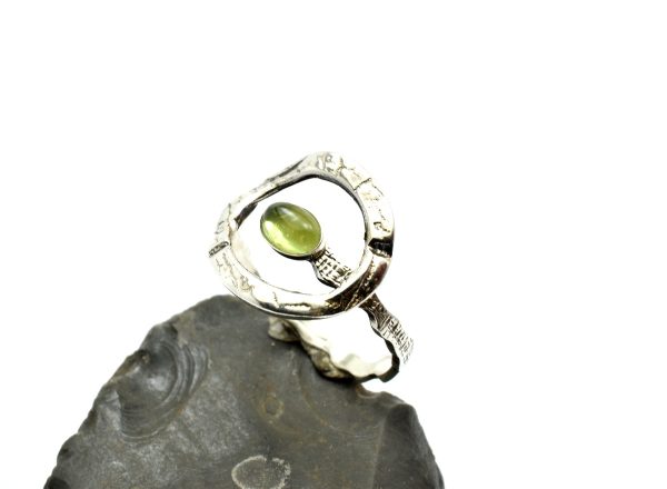 Silver peridot ring adjustable delicate band