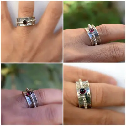 sterling silver spinner ring with garnet