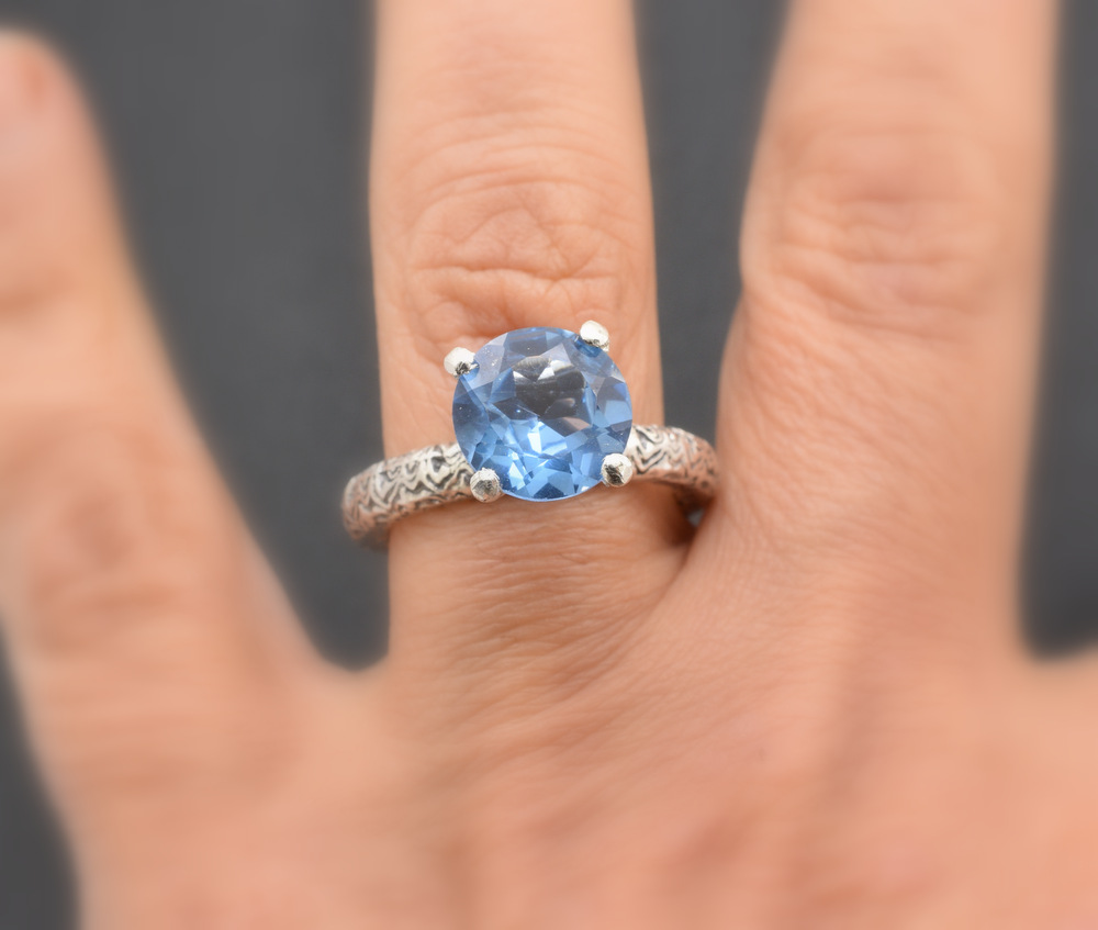 Statement blue topaz ring in sterling silver