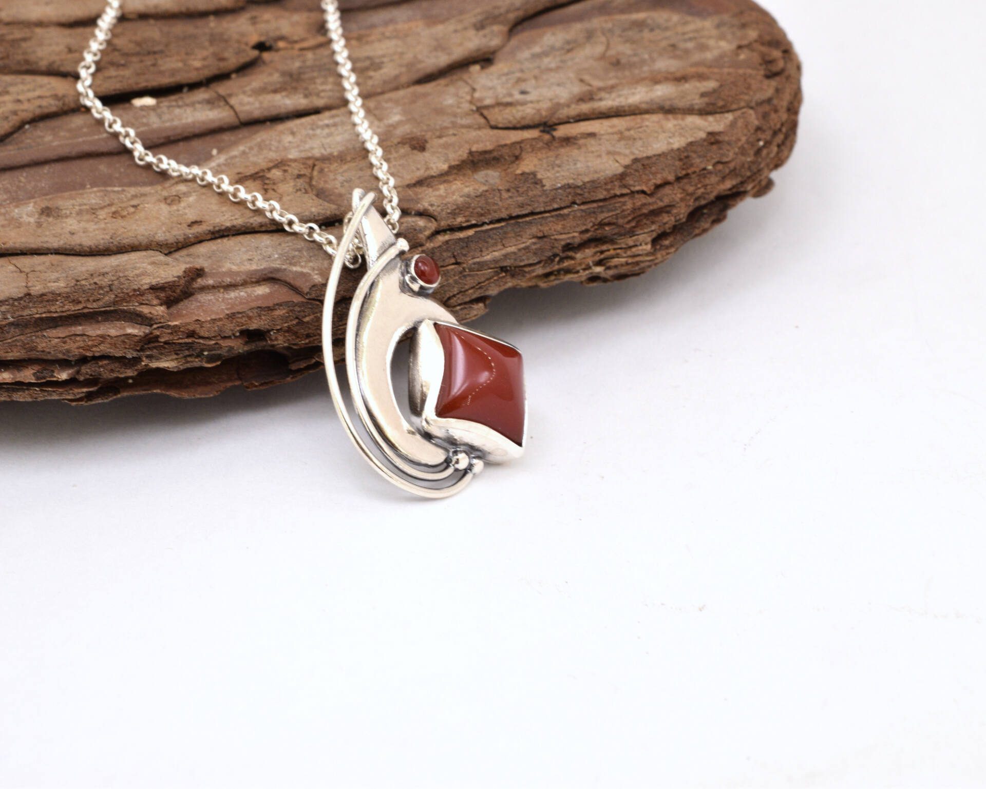 Carnelian necklace from sterling silver
