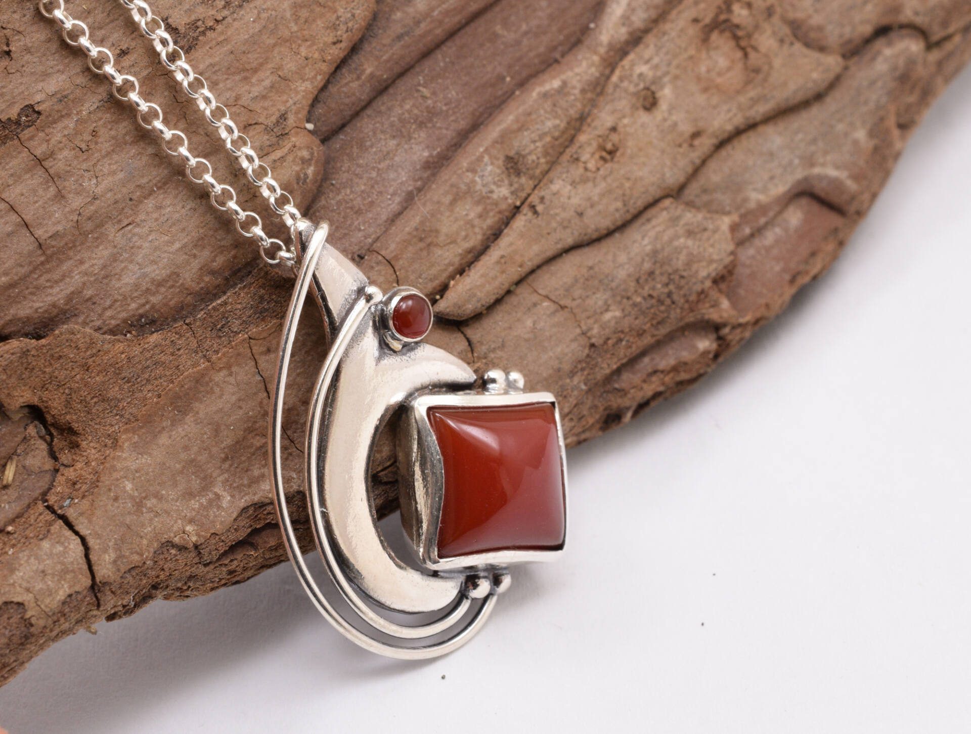 Carnelian necklace from sterling silver