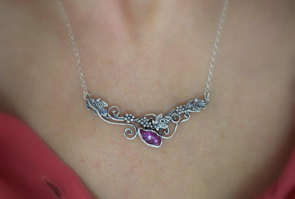 sterling silver raw ruby necklace
