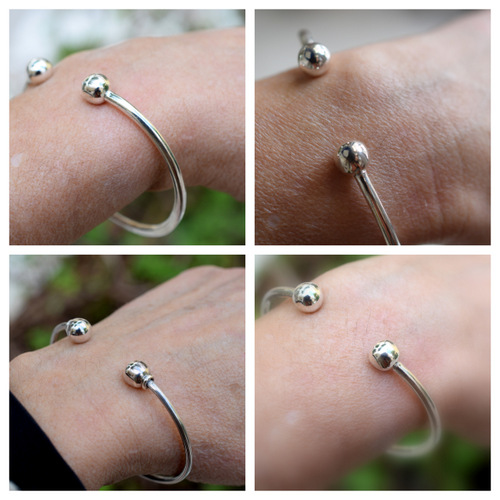 sterling silver adjustable bangle open in front with 10 mm balls