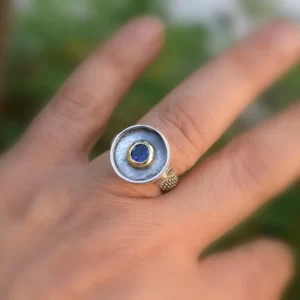 Iolite ring sterling silver and gold 14k