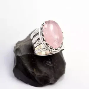 Rose quartz oval gemstone sterling silver ring