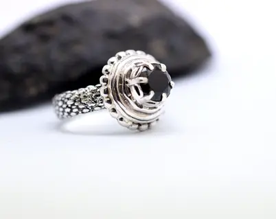 Vintage-Inspired Sterling Silver Ring with Black Onyx