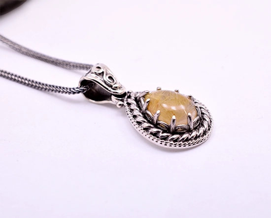 boho rutilated quartz penant with oxidized chain